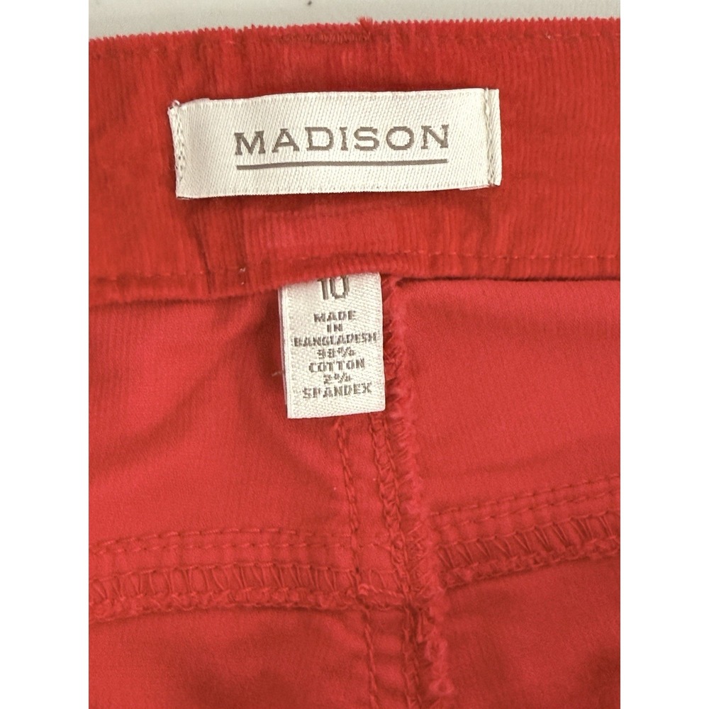 Madison Womens Corduroy Slim Pants Red High Rise Pockets Stretch 10 NWT - Picture 2 of 8